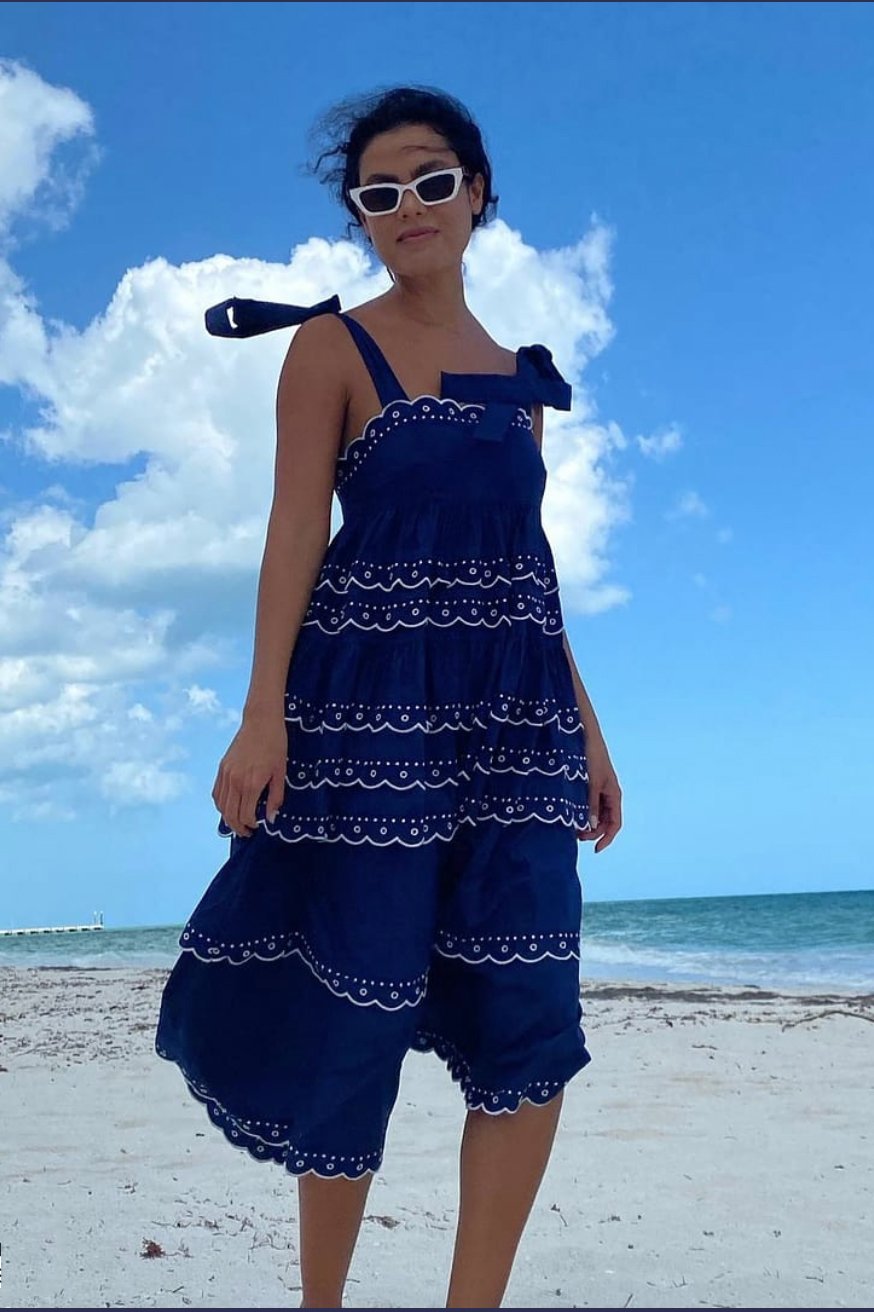 EMILY TEIRED SCALLOP MAXI DRESS NAVY