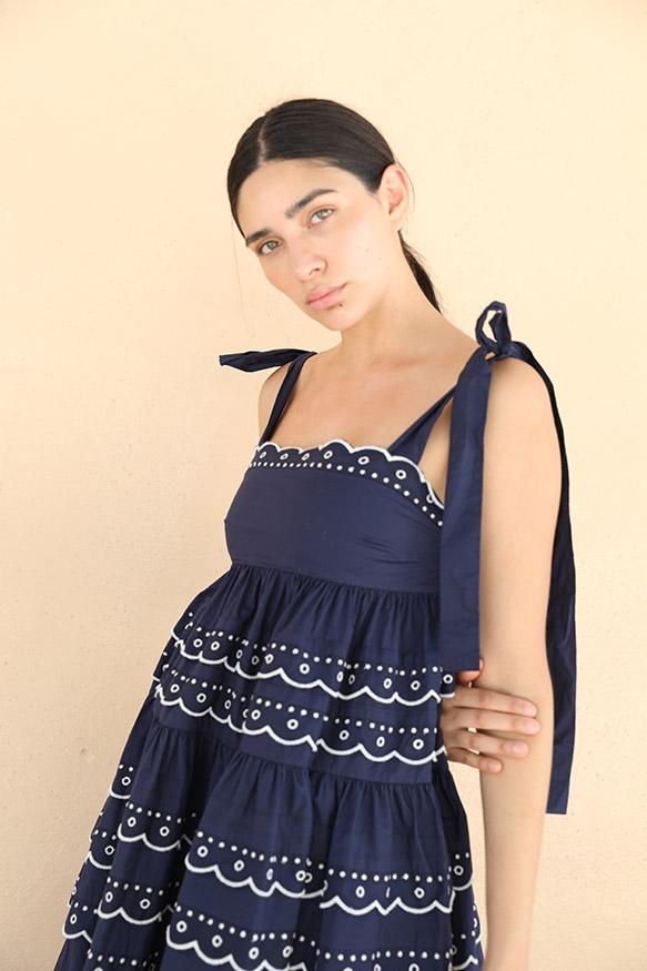 EMILY TEIRED SCALLOP MAXI DRESS NAVY