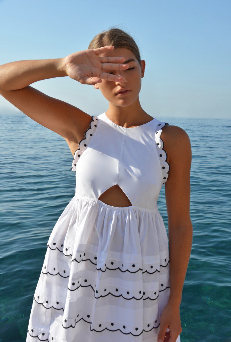 LAURA SCALLOP MINI DRESS WHITE
